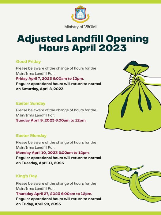 Ministry of VROMI announces Landfill Holiday Operational Schedule